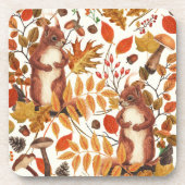 Dessous-de-verre Écureuils d'automne et flore automnale sur le blan (Devant)