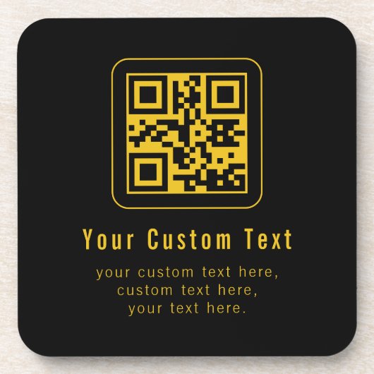Dessous-de-verre Editable QR Code & Text Template | Black & Gold (Devant)
