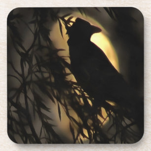Dessous-de-verre Eerie Raven Silhouette Contre Une Lune Fantastique