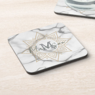 Dessous-de-verre Effet Gris et Marbre blanc Or Mandala Monogramme