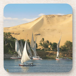 Dessous-de-verre Égypte, Assouan, Nil, voiliers felouques, 2