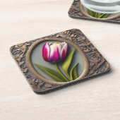 Dessous-de-verre Élégance Fluide : Tulipe Rose dans un Design Art N (Côté gauche)