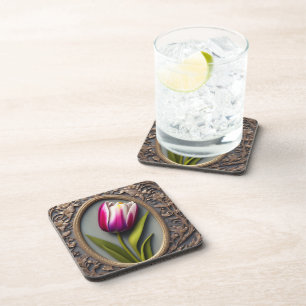 Dessous-de-verre Élégance Fluide : Tulipe Rose dans un Design Art N