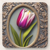 Dessous-de-verre Élégance Fluide : Tulipe Rose dans un Design Art N (Devant)