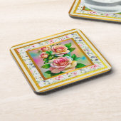 Dessous-de-verre Élégance Roses Rose et Jaune Aquarelle Pastel (Côté gauche)