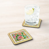 Dessous-de-verre Élégance Roses Rose et Jaune Aquarelle Pastel (Côté Droit)