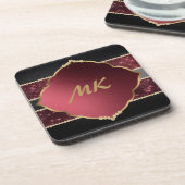 Dessous-de-verre Élégant Bordure violet et diamant noir Monogramme (Côté gauche)