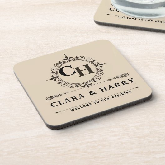 Dessous-de-verre Elegant calligraphic initials monogram wedding  (Côté gauche)