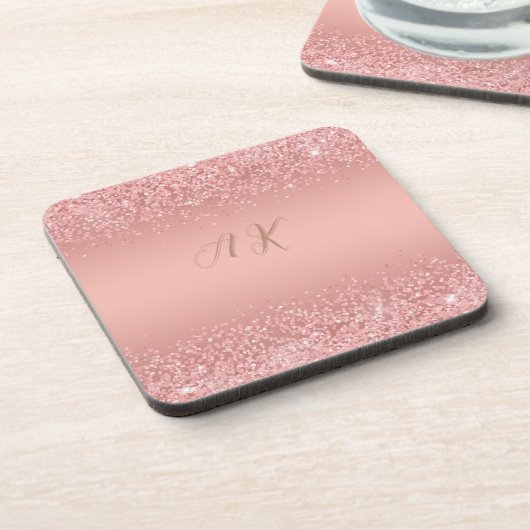 Dessous de verre élégant en or rose avec monogramm (Côté gauche)