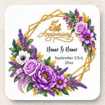 Élégant floral doré 5 ans d'anniversaire