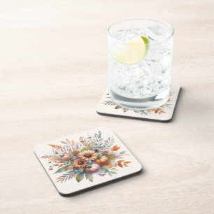 Dessous-de-verre Élégant Happy Fall Citrouille Flower Bouquet Motif