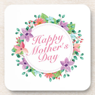 Dessous-de-verre Elegant Happy Mother's Day Floral Wreath   Coaster