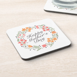 Dessous-de-verre Elegant Happy Mother's Day Floral Wreath Coaster