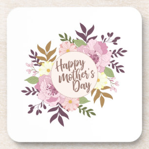 Dessous-de-verre Elegant Happy Mother's Day Floral Wreath   Coaster
