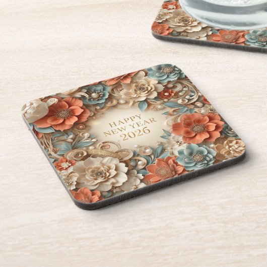 Dessous-de-verre elegant happy new year floral coasters (Côté gauche)