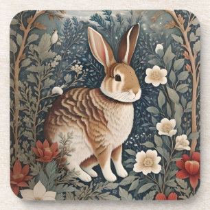 Dessous-de-verre Elégant lapin encadré de fleurs et de Feuilles
