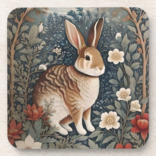 Dessous-de-verre Elégant lapin encadré de fleurs et de Feuilles (Devant)