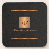 Dessous-de-verre Elegant, monogram name black gold (Devant)