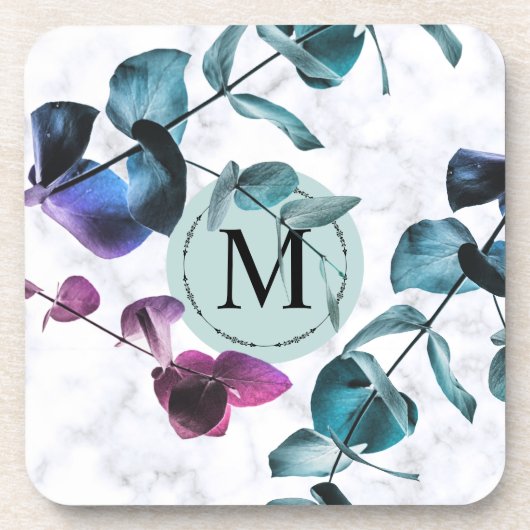 Dessous-de-verre Élégant monogramme du feuillage d'eucalyptus en ma (Devant)