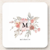 Dessous-de-verre Élégant Monogramme floral rose pâle (Devant)