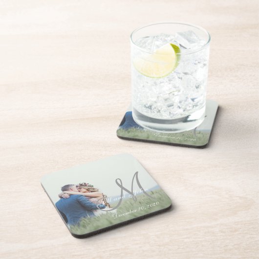 Dessous-de-verre Élégant Monogramme Mariage photo initial (Côté Droit)