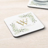 Dessous-de-verre Élégant Monogramme Moderne de Feuillage Doré (Côté gauche)