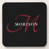 Dessous-de-verre Élégant Monogramme moderne noir rouge (Devant)