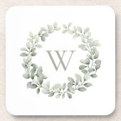 Dessous-de-verre Élégant monogramme Sage Foliage Wreath (Devant)
