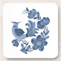 Élégant oiseau d'art populaire bleu et floral