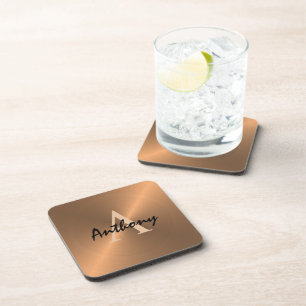 Dessous-de-verre Élégant or métal bronze Monogramme personnalis
