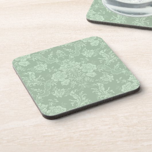 Dessous-de-verre Élégant Romantique Chic Floral Damask-Sage Vert (Côté gauche)