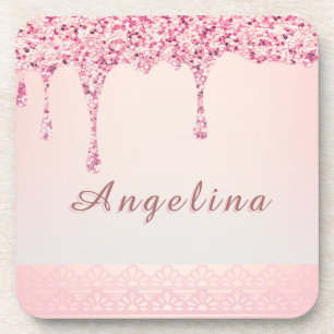 Dessous de Verre Élégant Rose Pailleté Glam Dégoul