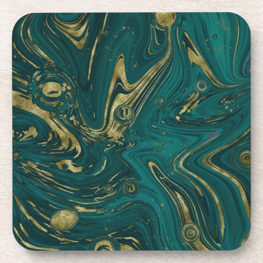 Dessous-de-verre Élégant Turquoise Vert & Or Marbre Swirl (Devant)