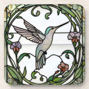 Dessous-de-verre Élégant vitrail art nouveau colibri