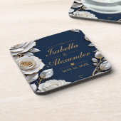 Dessous-de-verre Elegant White and Gold Rose on Navy Blue  (Côté gauche)