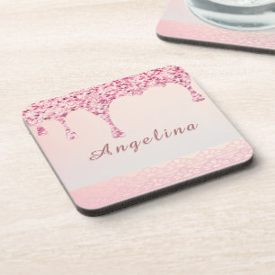 Dessous-de-verre Élégante Goutte de Paillettes Rose Glamour