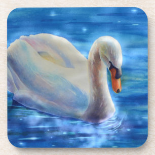 Dessous-de-verre Elégante peinture d'aquarelle de cygne blanc
