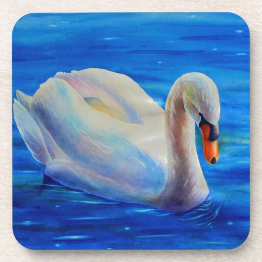 Dessous-de-verre Elégante peinture d'aquarelle de cygne blanc (Devant)