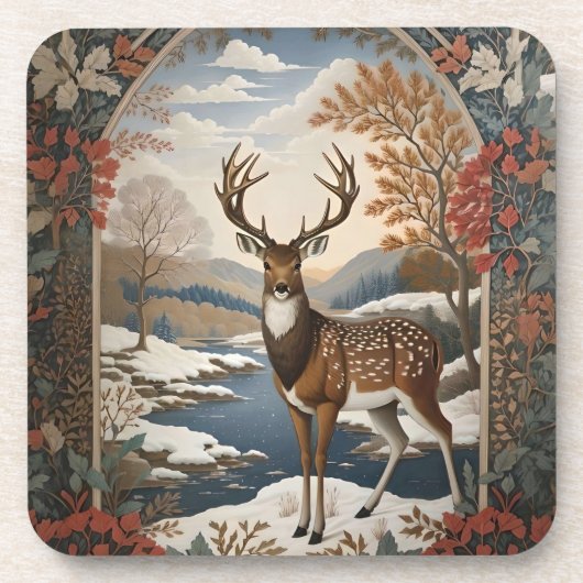 Dessous-de-verre Élégante scène hivernale de cerfs (Devant)