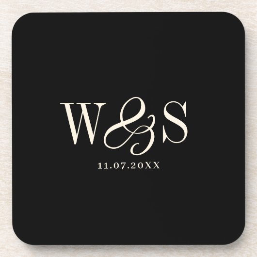 Dessous-de-verre Élégants couples de mariage à initiale noire (Devant)