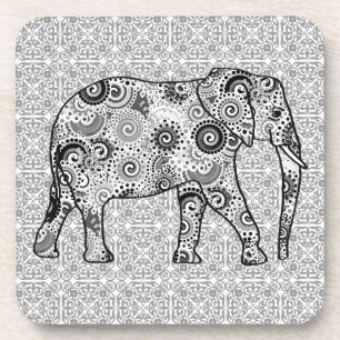 Dessous-de-verre Éléphale tourbillon fractal - gris, noir et blanc