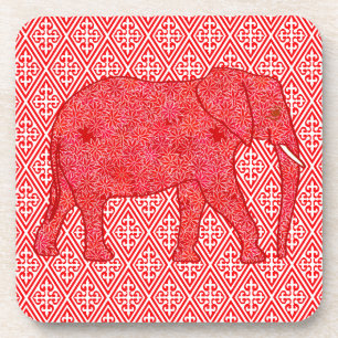 Dessous-de-verre Eléphant de fleurs - rouge profond et corail