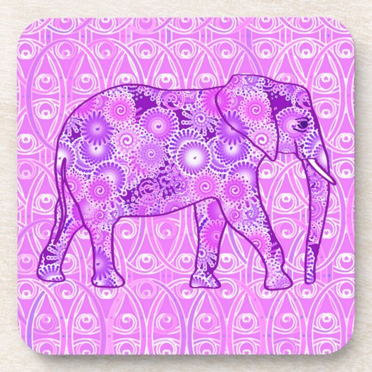 Dessous-de-verre Éléphant en spirale fractale - violet et orchidée (Devant)