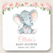 Dessous-de-verre Eléphant, Fleurs d'aquarelle rose, Baby shower (Devant)