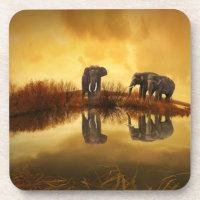 Eléphants asiatiques en Thaïlande sous un coucher