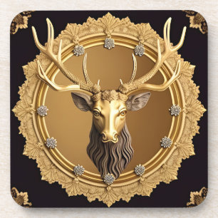 Dessous-de-verre Emblème élégant de cerf doré avec cadre orné