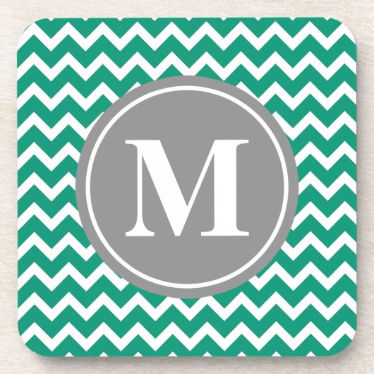 Dessous-de-verre Emerald Chevron Motif Gris Monogramme (Devant)