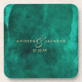 Dessous-de-verre Emerald Green Aquarelle & Mariage Or Monogramme (Devant)