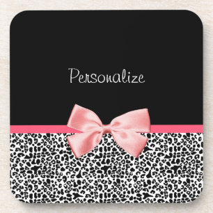 Dessous-de-verre Empreinte de léopard à la mode et ruban rose ave