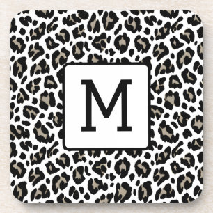 Dessous-de-verre Empreinte de léopard monogramme noir et blanc